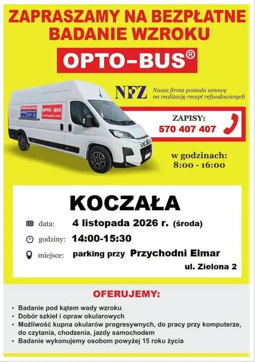 Mobilny OPTO-BUS z bezpłatnym badaniem wzroku zawita do Koczały