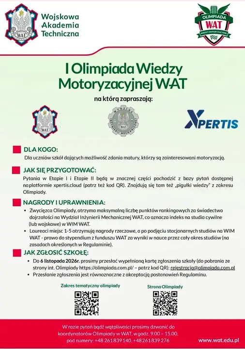 Wojskowa Akademia Techniczna zaprasza uczniów do Olimpiady Wiedzy Motoryzacyjnej