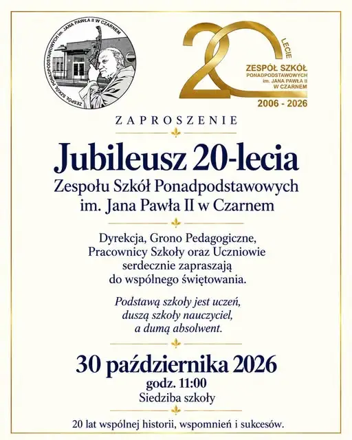 Jubileusz 20-lecia Zespołu Szkół Ponadpodstawowych im. Jana Pawła II w Czarnem