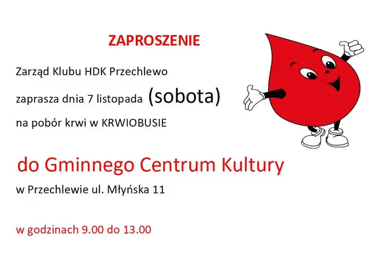 KrwioBus w Przechlewie – oddaj krew 7 listopada